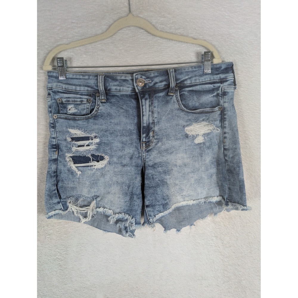 American Eagle Midi Shorts Women's 14 Blue Distressed Ne(x)t Level Stretch